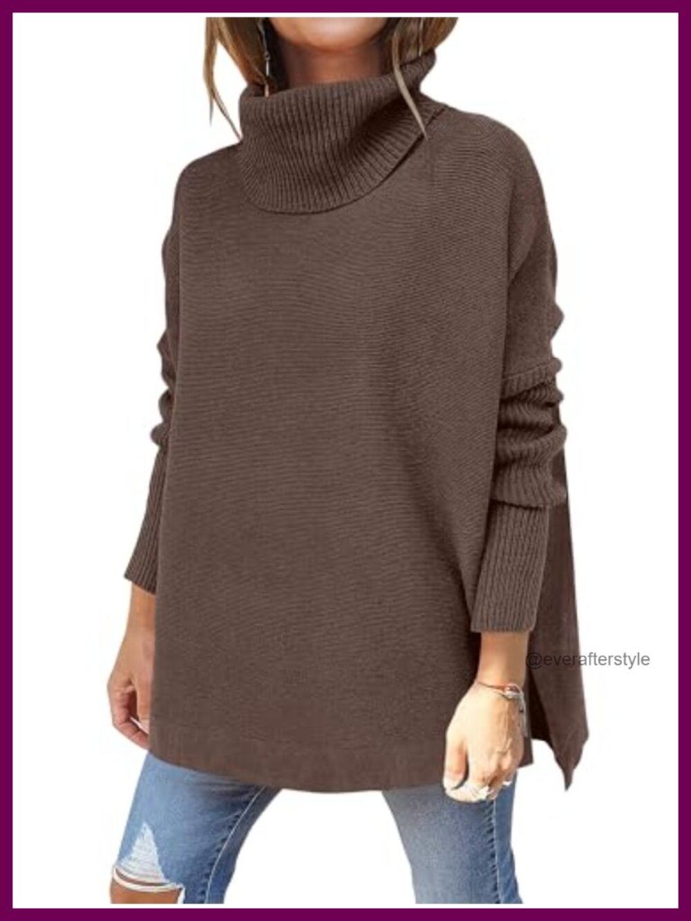 Oversized Turtleneck Sweater Batwing Sleeve High Low Pullover Tunic